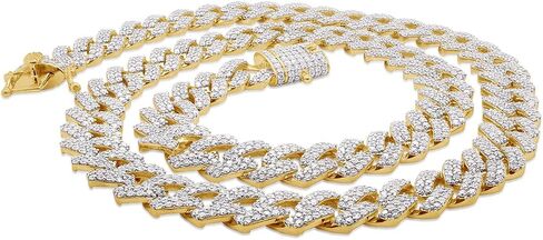SAVEARTH DIAMONDS Certified 20 Cttw to 26 Cttw Round Cut Lab Created Moissanite Diamond 12MM Width Cuban Chain Necklace In 10K or 14K Solid Gold 18" to 24" Length, G-H/VVS1 in Kuwait