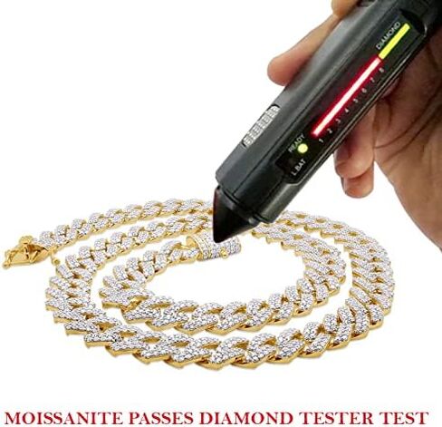 SAVEARTH DIAMONDS Certified 20 Cttw to 26 Cttw Round Cut Lab Created Moissanite Diamond 12MM Width Cuban Chain Necklace In 10K or 14K Solid Gold 18" to 24" Length, G-H/VVS1 in Kuwait