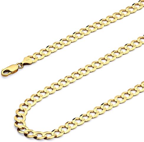 The World Jewelry Center 14k REAL Yellow/Two Tone Gold Solid 7mm, 5.5mm 4.5mm, 3.5mm Cuban Curb Chain Necklace OR Bracelet with Lobster Claw Clasp in Saudi Arabia