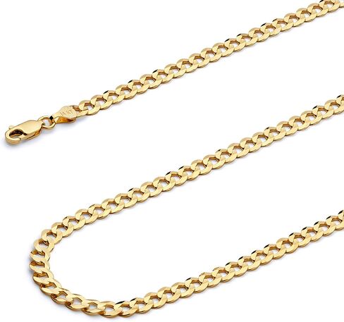 The World Jewelry Center 14k REAL Yellow/Two Tone Gold Solid 7mm, 5.5mm 4.5mm, 3.5mm Cuban Curb Chain Necklace OR Bracelet with Lobster Claw Clasp in Saudi Arabia