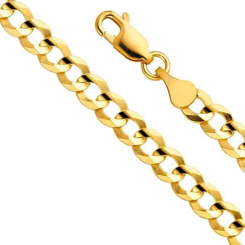 The World Jewelry Center 14k REAL Yellow/Two Tone Gold Solid 7mm, 5.5mm 4.5mm, 3.5mm Cuban Curb Chain Necklace OR Bracelet with Lobster Claw Clasp in Saudi Arabia