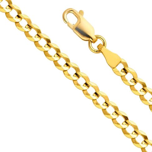 The World Jewelry Center 14k REAL Yellow/Two Tone Gold Solid 7mm, 5.5mm 4.5mm, 3.5mm Cuban Curb Chain Necklace OR Bracelet with Lobster Claw Clasp in Saudi Arabia