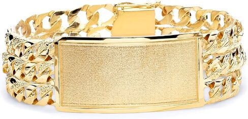 14K Gold Yellow Gold Men 3 Line Line Cupan Link ID Bracelet - 9 " in Saudi Arabia