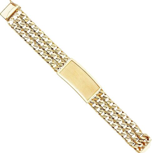 14K Gold Yellow Gold Men 3 Line Line Cupan Link ID Bracelet - 9 " in Saudi Arabia