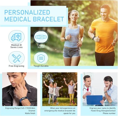 Custom Medical Alert Bracelet Personalized Engraving Medic Info ID Bracelet Customized Emergency Medical Bracelets Gifts for Men Women Dad Fathers Day in Saudi Arabia