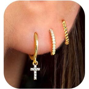 Ewrkbr Pearl Drop Earrings for Women, Dainty Gold Earrings Stack 14K Gold Plated Small Gold Huggie Hoop Earrings for Women Trendy Cute Pearl Earring Sets for Multiple Piercings Gold Jewelry for Women in Kuwait