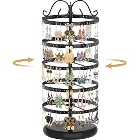 MODOWEY 5 Tiers Metal Rotating Earring Holder Organizer Stand Adjustable Display Tree, 220 Holes Large Carousel Rack for Stud Hoop Pierced Dangling Women Girls, Perfect View for All Earrings(Black) in Kuwait