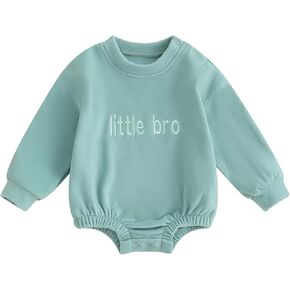 Baby Boy Girl Sweatshirt Bubble Romper Long Sleeve Oversized Sweater Onesie Newborn Warm Winter Outfit Clothes (Orange-little sis, 0-3 Months) in Kuwait