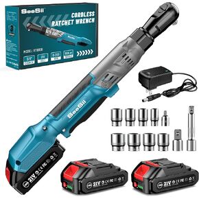 Seesii 3/8" Cordless Ratchet Wrench, 66Ft-lbs 200RPM Ratchet Wrench, 2 * 21V Rechargeable Power Electric Ratchet Driver with Variable Speed, 7 Sockets, 1/4" and 1/2" Adapter, 3" Extension Bar in Saudi Arabia