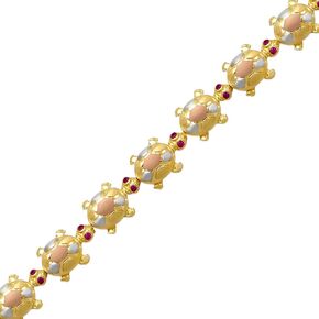 14K Tricolor Gold Fancy 11 Turtle Bracelet – Nice Red CZ Women Fancy jewelry Gift – Size 7 Inches in Saudi Arabia