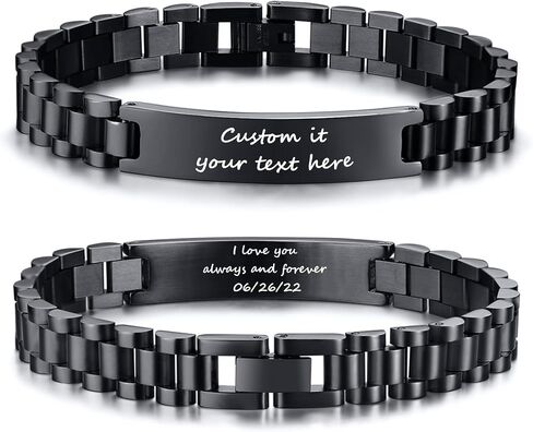 Personalized Engraved Bracelet for Men - Free Engraving Customized Bracelets,Hypoallergenic Stainless Steel Watch Band Link Chain Wristband,Trendy Adjustable Customizable Bracelet Jewelry for Women in Kuwait