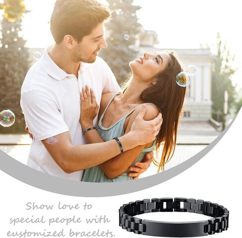 Personalized Engraved Bracelet for Men - Free Engraving Customized Bracelets,Hypoallergenic Stainless Steel Watch Band Link Chain Wristband,Trendy Adjustable Customizable Bracelet Jewelry for Women in Kuwait