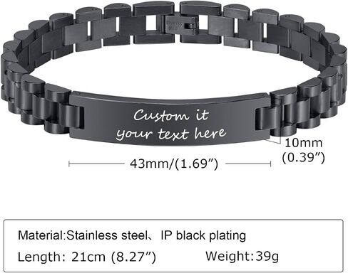 Personalized Engraved Bracelet for Men - Free Engraving Customized Bracelets,Hypoallergenic Stainless Steel Watch Band Link Chain Wristband,Trendy Adjustable Customizable Bracelet Jewelry for Women in Kuwait