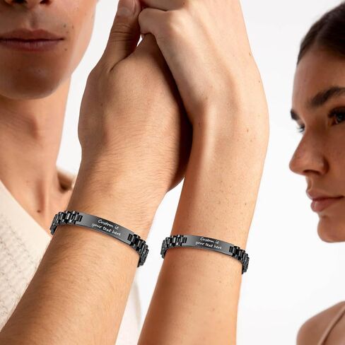 Personalized Engraved Bracelet for Men - Free Engraving Customized Bracelets,Hypoallergenic Stainless Steel Watch Band Link Chain Wristband,Trendy Adjustable Customizable Bracelet Jewelry for Women in Kuwait