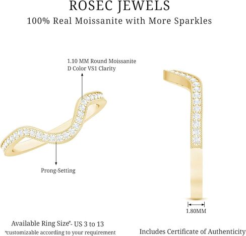 Certified Moissanite Enhancer Wedding Band D-Vs1 Quality, Moissanite Stackable Band For Women - Ready To Gift in Saudi Arabia