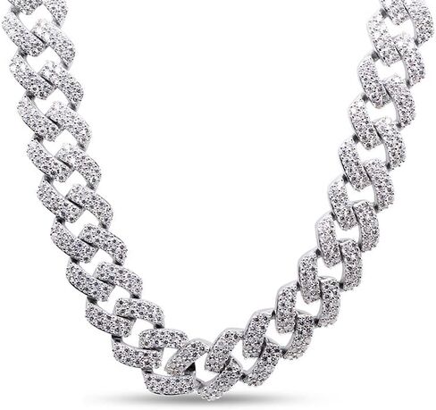SAVEARTH DIAMONDS Certified 20 Cttw to 26 Cttw Round Cut Lab Created Moissanite Diamond 12MM Width Cuban Chain Necklace In 10K or 14K Solid Gold 18" to 24" Length, G-H/VVS1 in Kuwait