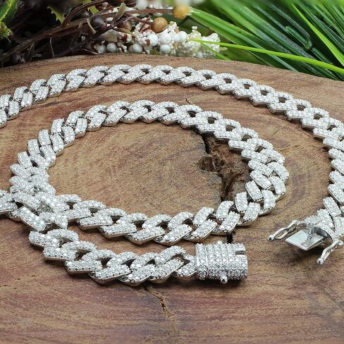 SAVEARTH DIAMONDS Certified 20 Cttw to 26 Cttw Round Cut Lab Created Moissanite Diamond 12MM Width Cuban Chain Necklace In 10K or 14K Solid Gold 18" to 24" Length, G-H/VVS1 in Kuwait