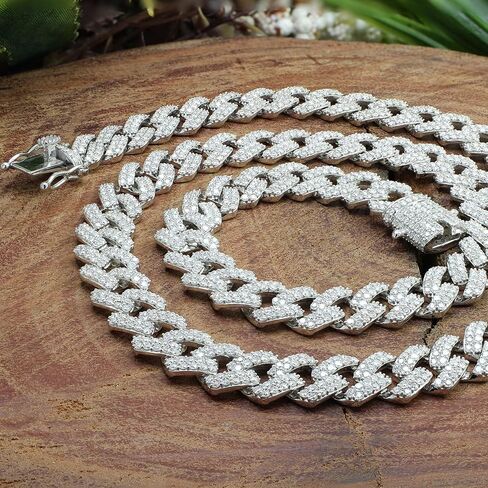 SAVEARTH DIAMONDS Certified 20 Cttw to 26 Cttw Round Cut Lab Created Moissanite Diamond 12MM Width Cuban Chain Necklace In 10K or 14K Solid Gold 18" to 24" Length, G-H/VVS1 in Kuwait