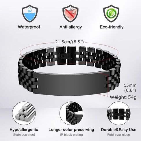 Gamtic Customized Watch Band Bracelet for Men - Personalized Stainless Steel Chunky Bracelets Wristband, with Jewelry Gift Box in Saudi Arabia