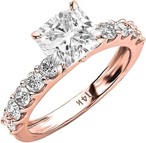 3 Ctw Cushion Cut Classic Side Stone Prong Set 14K White Gold Diamond Engagement Ring (H-I Color I1-I2 Clarity 2 Ct Center) in Saudi Arabia