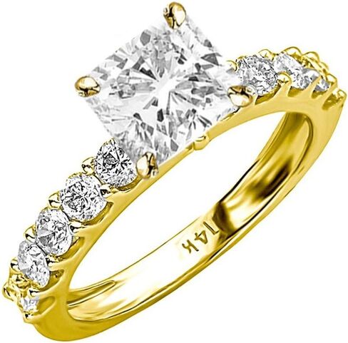 3 Ctw Cushion Cut Classic Side Stone Prong Set 14K White Gold Diamond Engagement Ring (H-I Color I1-I2 Clarity 2 Ct Center) in Kuwait