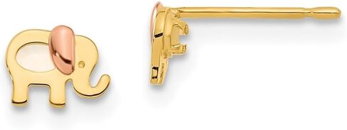 Diamond2Deal 14k Two-tone Childrens MOP Elephant Earrings (L-0.18 Inch, W-0.23 Inch) in Saudi Arabia