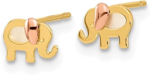 Diamond2Deal 14k Two-tone Childrens MOP Elephant Earrings (L-0.18 Inch, W-0.23 Inch) in Saudi Arabia