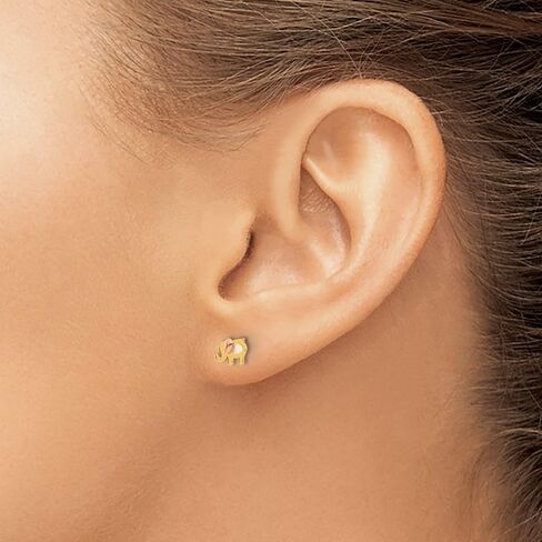 Diamond2Deal 14k Two-tone Childrens MOP Elephant Earrings (L-0.18 Inch, W-0.23 Inch) in Saudi Arabia