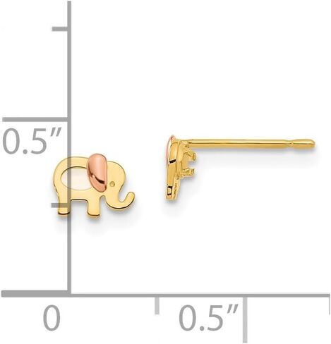 Diamond2Deal 14k Two-tone Childrens MOP Elephant Earrings (L-0.18 Inch, W-0.23 Inch) in Saudi Arabia