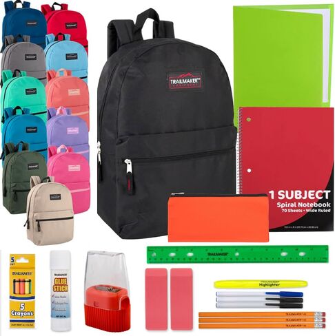24 Pack Bulk Backpacks with School Supplies for Kids - Trailmaker Wholesale Backpack and School Supplies Kits (Girls Colors Pack) in Kuwait
