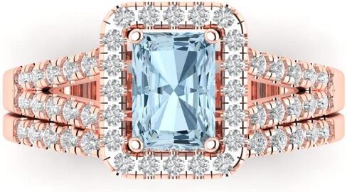 1.57ct Emerald Cut Natural Aquamarine 14k White Gold Halo Solitaire with Accents Wedding Bridal Promise Ring Band Set in Saudi Arabia