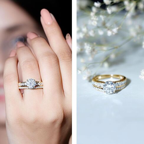 حلقة Moissanite Solitaire للنساء | خاتم خطوبة مويسانيت معتمد مع فرقة الزفاف ، جودة D-VS1 in Kuwait