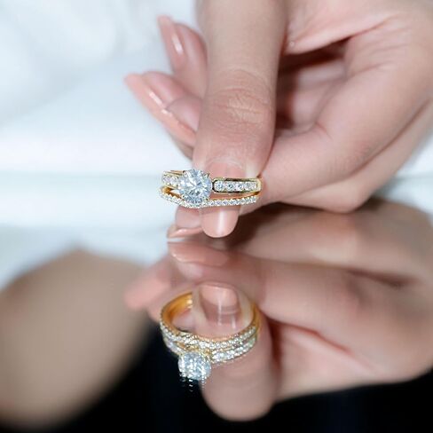 حلقة Moissanite Solitaire للنساء | خاتم خطوبة مويسانيت معتمد مع فرقة الزفاف ، جودة D-VS1 in Kuwait