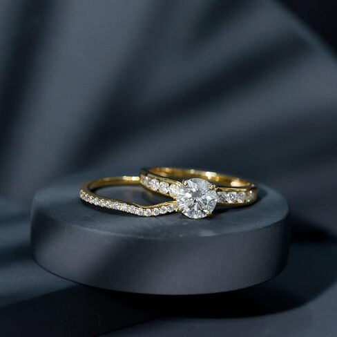 حلقة Moissanite Solitaire للنساء | خاتم خطوبة مويسانيت معتمد مع فرقة الزفاف ، جودة D-VS1 in Kuwait