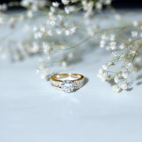 حلقة Moissanite Solitaire للنساء | خاتم خطوبة مويسانيت معتمد مع فرقة الزفاف ، جودة D-VS1 in Kuwait