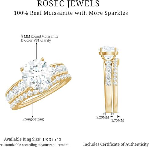 حلقة Moissanite Solitaire للنساء | خاتم خطوبة مويسانيت معتمد مع فرقة الزفاف ، جودة D-VS1 in Kuwait