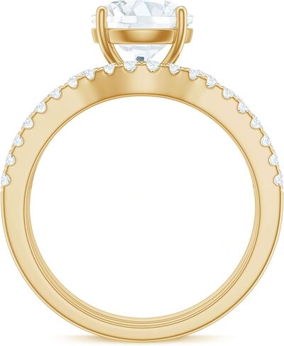 حلقة Moissanite Solitaire للنساء | خاتم خطوبة مويسانيت معتمد مع فرقة الزفاف ، جودة D-VS1 in Kuwait