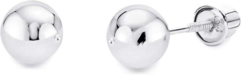 Wellingsale 14K الذهب الأبيض المصقول 2 مم ، 3 مم ، 4 مم ، 5 مم ، 6 مم كرات المسمار أقراط مع ظهر المسمار in Kuwait