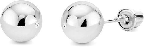 Wellingsale 14K الذهب الأبيض المصقول 2 مم ، 3 مم ، 4 مم ، 5 مم ، 6 مم كرات المسمار أقراط مع ظهر المسمار in Kuwait