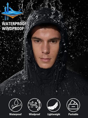 Mens Lightweight Rain Jacket Waterproof Windbreaker Packable Rain Coat with Hood for Golf Running Hiking Travel in Kuwait