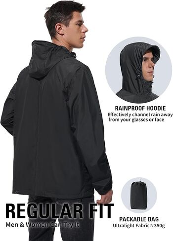 Mens Lightweight Rain Jacket Waterproof Windbreaker Packable Rain Coat with Hood for Golf Running Hiking Travel in Kuwait