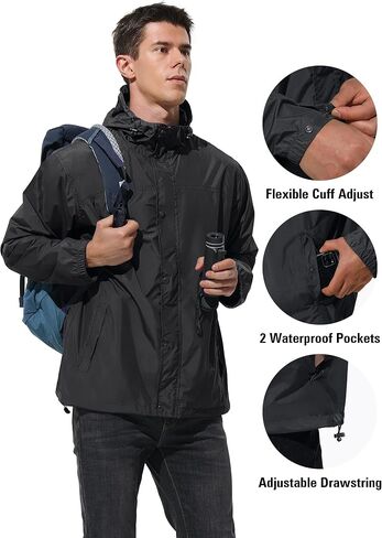 Mens Lightweight Rain Jacket Waterproof Windbreaker Packable Rain Coat with Hood for Golf Running Hiking Travel in Kuwait