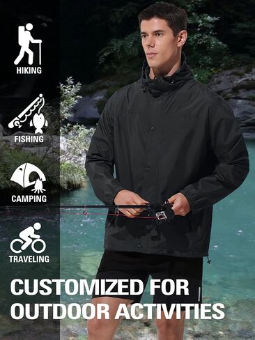 Mens Lightweight Rain Jacket Waterproof Windbreaker Packable Rain Coat with Hood for Golf Running Hiking Travel in Kuwait