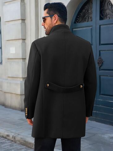 Runcati Mens Trench Coat Double Breadged Stand Stand Coat Pea Coat Discal Winter Winter Mid Long Overcoat in Kuwait