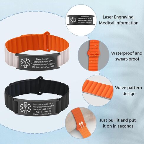 Custom Medical Alert Bracelet Personalized Engraving Medic Info ID Bracelet Customized Emergency Medical Bracelets Gifts for Men Women Dad Fathers Day in Saudi Arabia