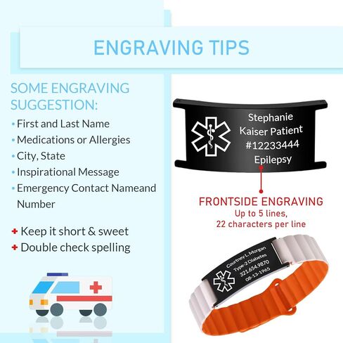 Custom Medical Alert Bracelet Personalized Engraving Medic Info ID Bracelet Customized Emergency Medical Bracelets Gifts for Men Women Dad Fathers Day in Saudi Arabia