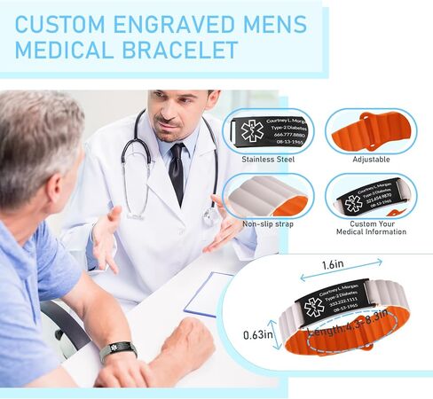 Custom Medical Alert Bracelet Personalized Engraving Medic Info ID Bracelet Customized Emergency Medical Bracelets Gifts for Men Women Dad Fathers Day in Saudi Arabia