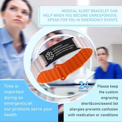 Custom Medical Alert Bracelet Personalized Engraving Medic Info ID Bracelet Customized Emergency Medical Bracelets Gifts for Men Women Dad Fathers Day in Saudi Arabia