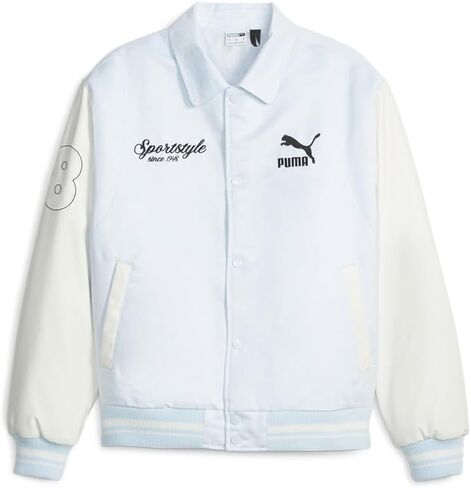 PUMA Mens Team Varsity Snap-Button Up Jacket Athletic Outerwear Casual Button Up - Blue - Size M in Saudi Arabia