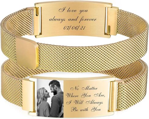 Personalized Photo Bracelet for Men - Free Engraving Custom Bracelets,Hypoallergenic Stainless Steel Adjustable Engraved Wristband,Trendy Waterproof Customizable Picture Bracelet Gift for Women in Saudi Arabia